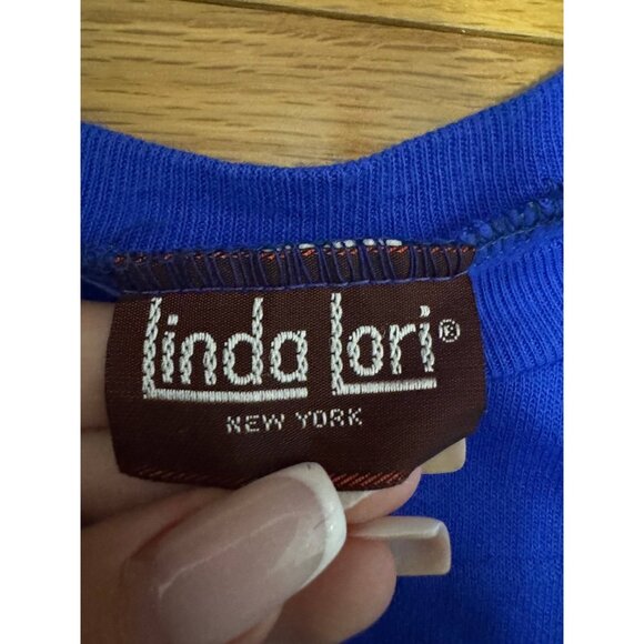 Vintage Linda Lori Sweatshirt L Blue Animal Graphic Heads and Tails Double Sided - Picture 3 of 7